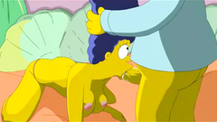 Homer Simpson gozando na boca da Marge
